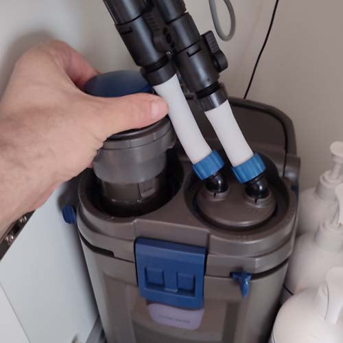 Vorfilter des Oase Biomaster wird herausgenommen