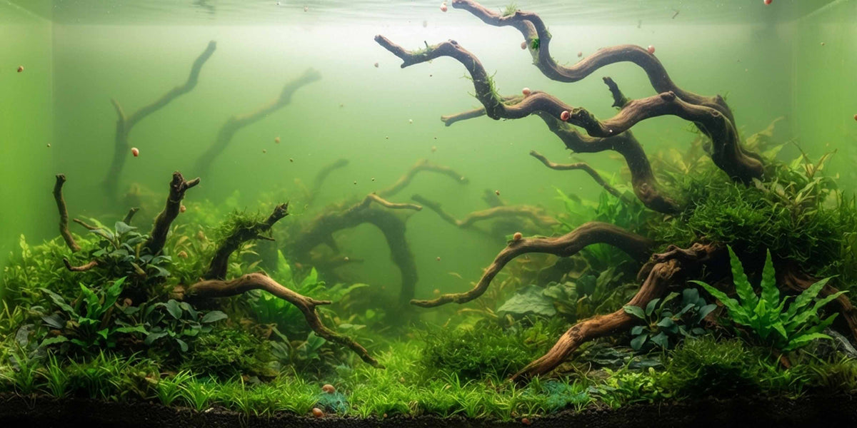 Aquarienpflanzen mit Algenbefall durch Überdüngung