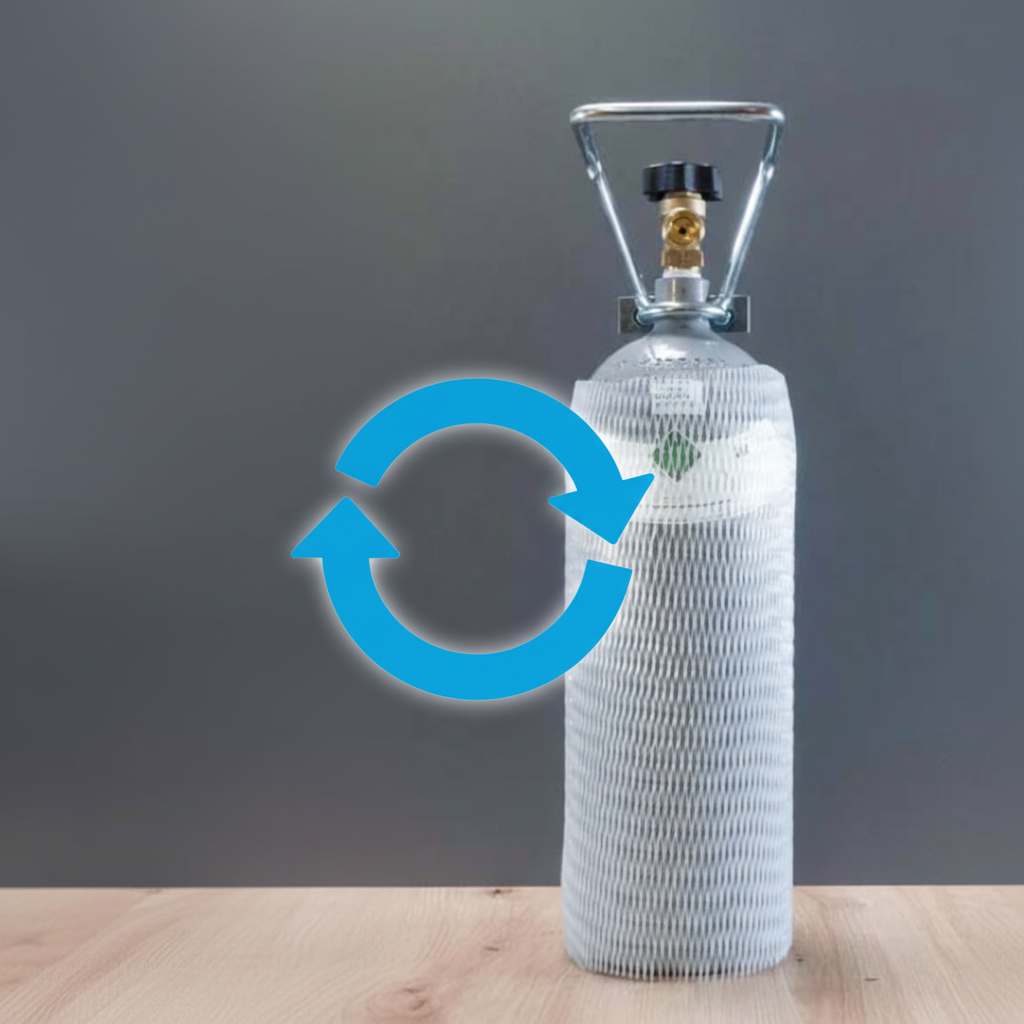 CO2-Flasche mit Kreislaufsymbol quadratisch