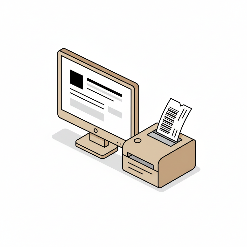 Computer druckt Versandetikett - weißer Hintergrund