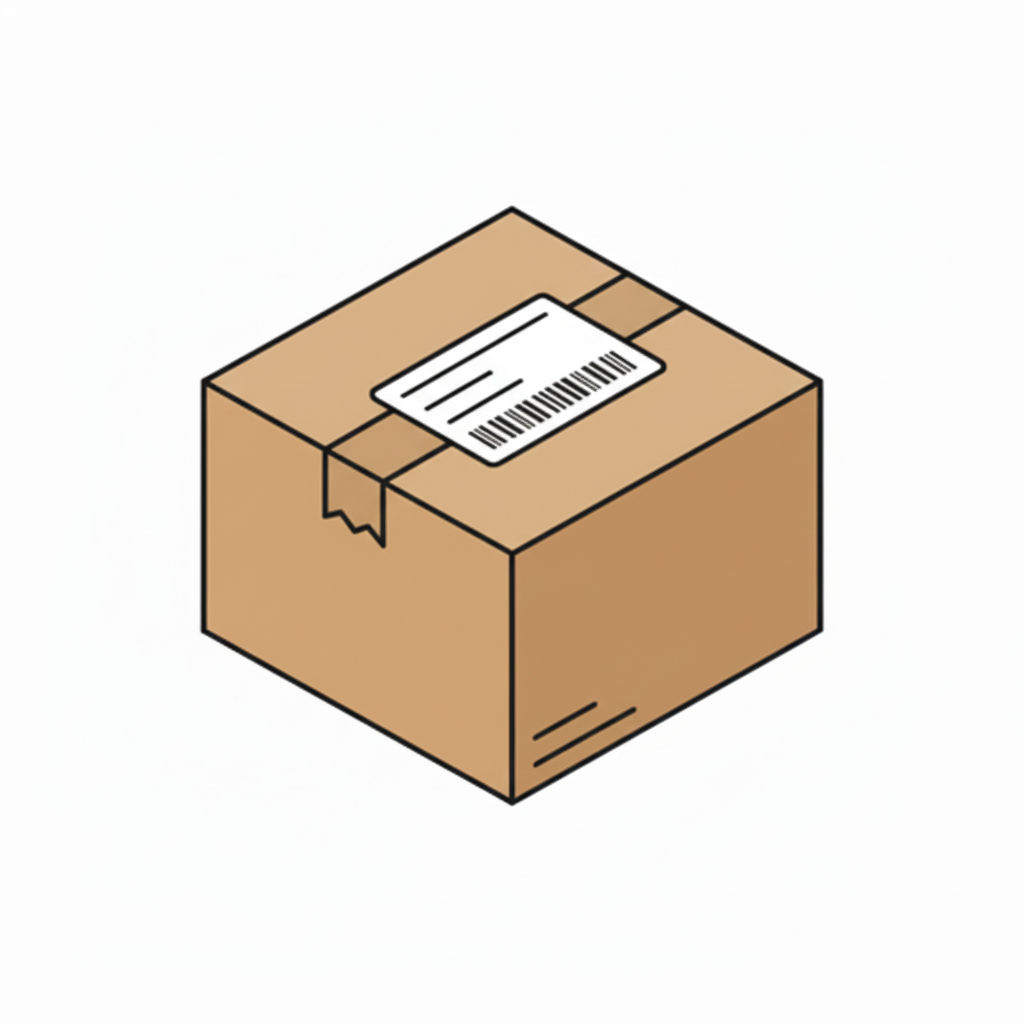 Icon geschlossene Kartonschachtel mit Versandlabel